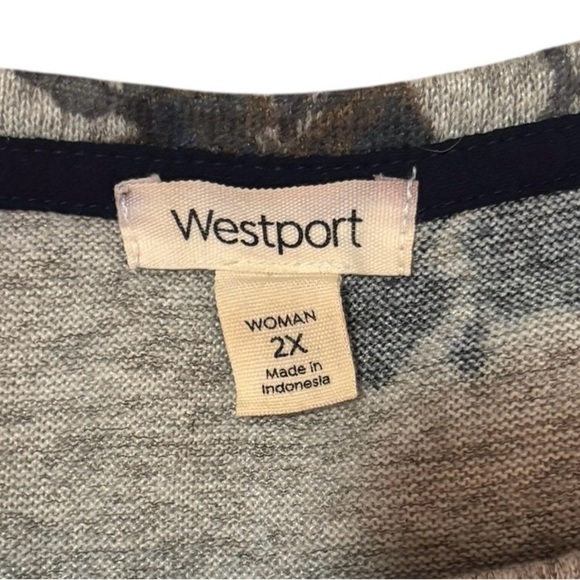 Westport Gray & Navy Floral Tunic Top with Asymmetrical Hem - Picture 2 of 10